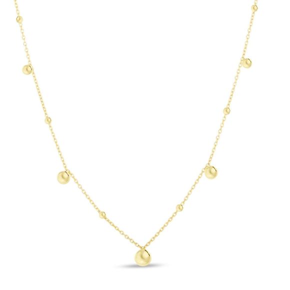 Real 14K Yellow Gold Finish Polished Stationed Bead 18" Necklace - Picture 1 of 2